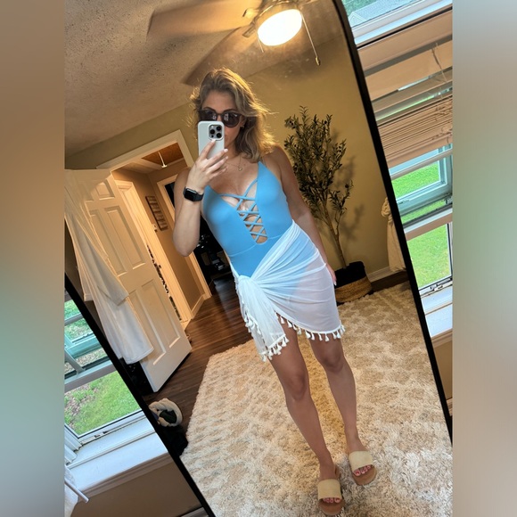 Lulus Myrtle Beach Light Blue Lace-Up One Piece Swimsuit - Picture 4 of 6